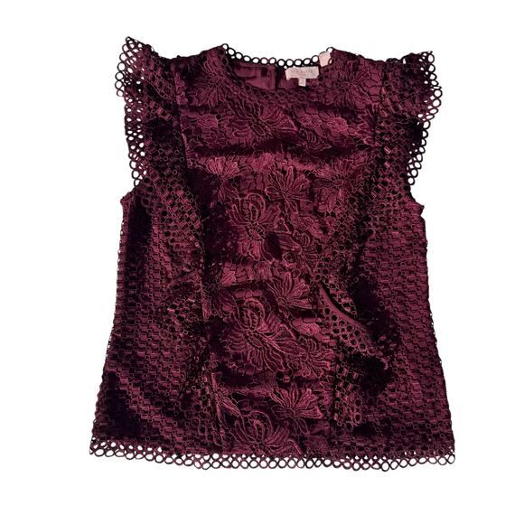 Ted Baker Zania Ruffle Mixed Lace Blouse Maroon Women’s 2 US6 Romantic Coquette - Picture 4 of 16